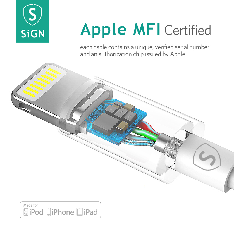 SiGN cable Lightning para iPhone / iPad certificado por Apple MFi